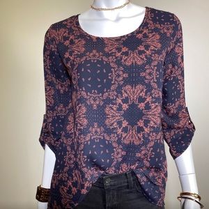 Papermoon Soto Scoop Neck Blouse XS Navy blue and brick NWT